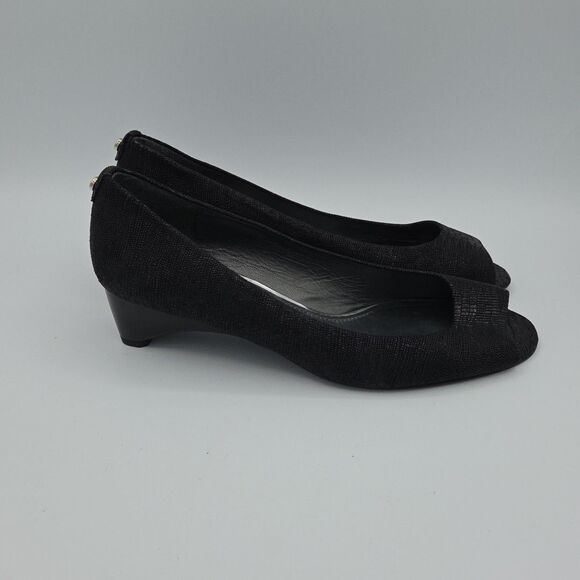 Stuart Weitzman Black Leather Shimmer Peep Toe Work Pumps Size 11 M EUC - Picture 5 of 8